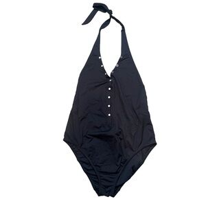 Victoria Secret Womens Black Button Halter One Piece Bathing Suit Size Small